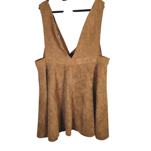 Flare Mini Overall Deep V Dress Frille Rose Women's Brown Corduroy Size 2X - Picture 4 of 11